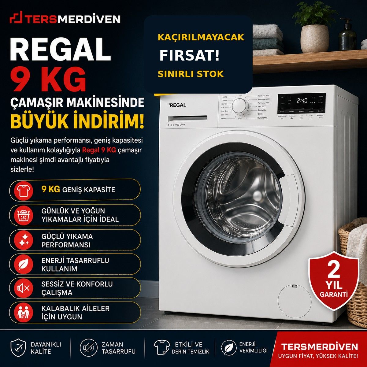 Regal 9 KG Çamaşır Makinesi